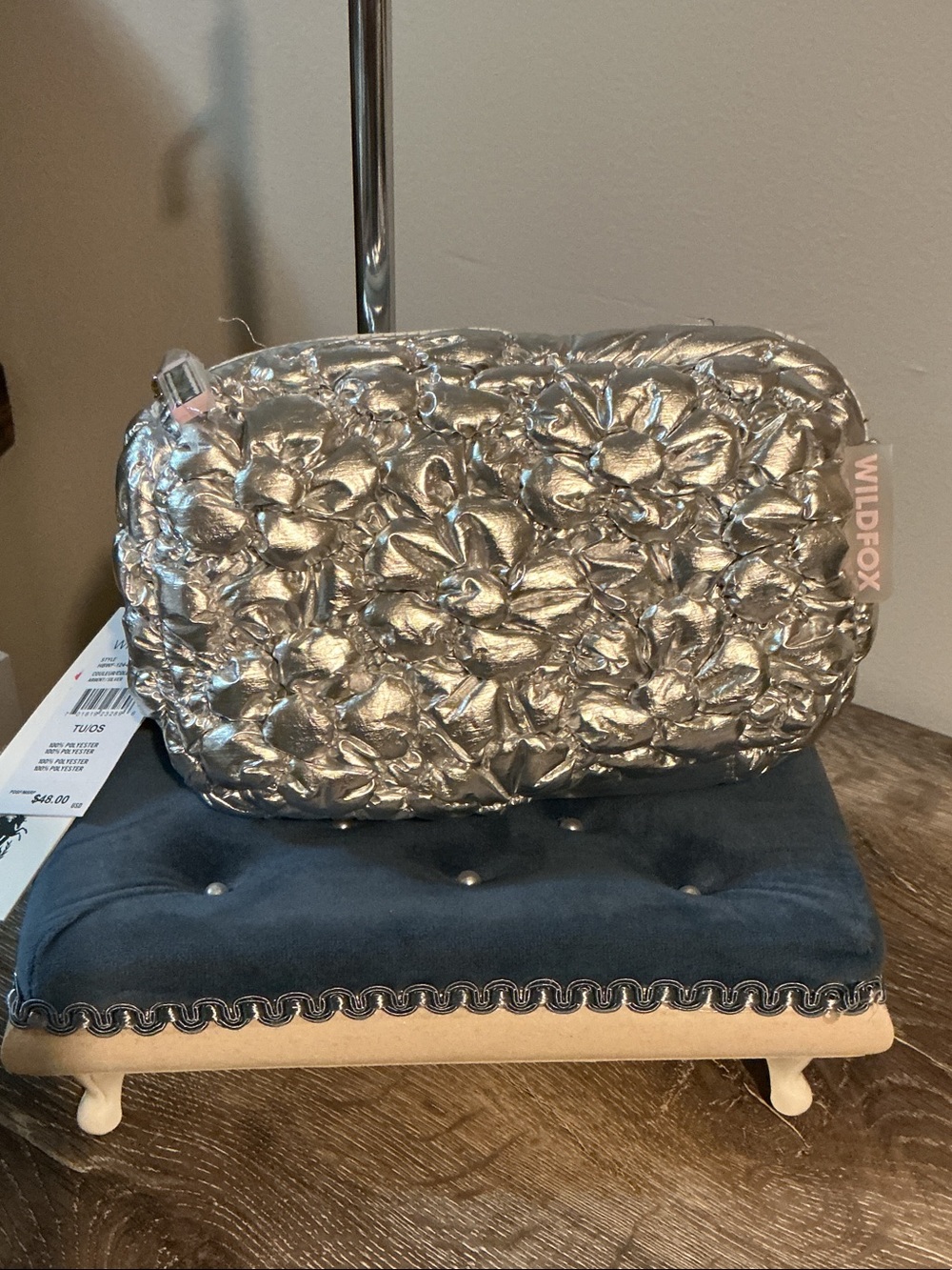 Wildfox Metallic Silver Floral Quilted Crossbody Bag